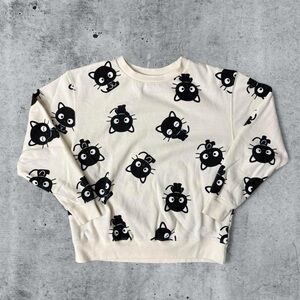 Sanrio Chococat Crewneck Sweatshirt Sz M Off-White All Over Print Black Cat 2023